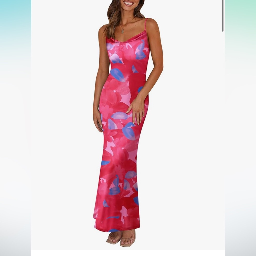 Elegant Floral Maxi Dress in Red and Pink